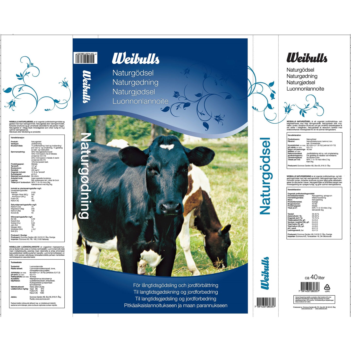 Weibulls Naturgödsel 40l 54st/pal