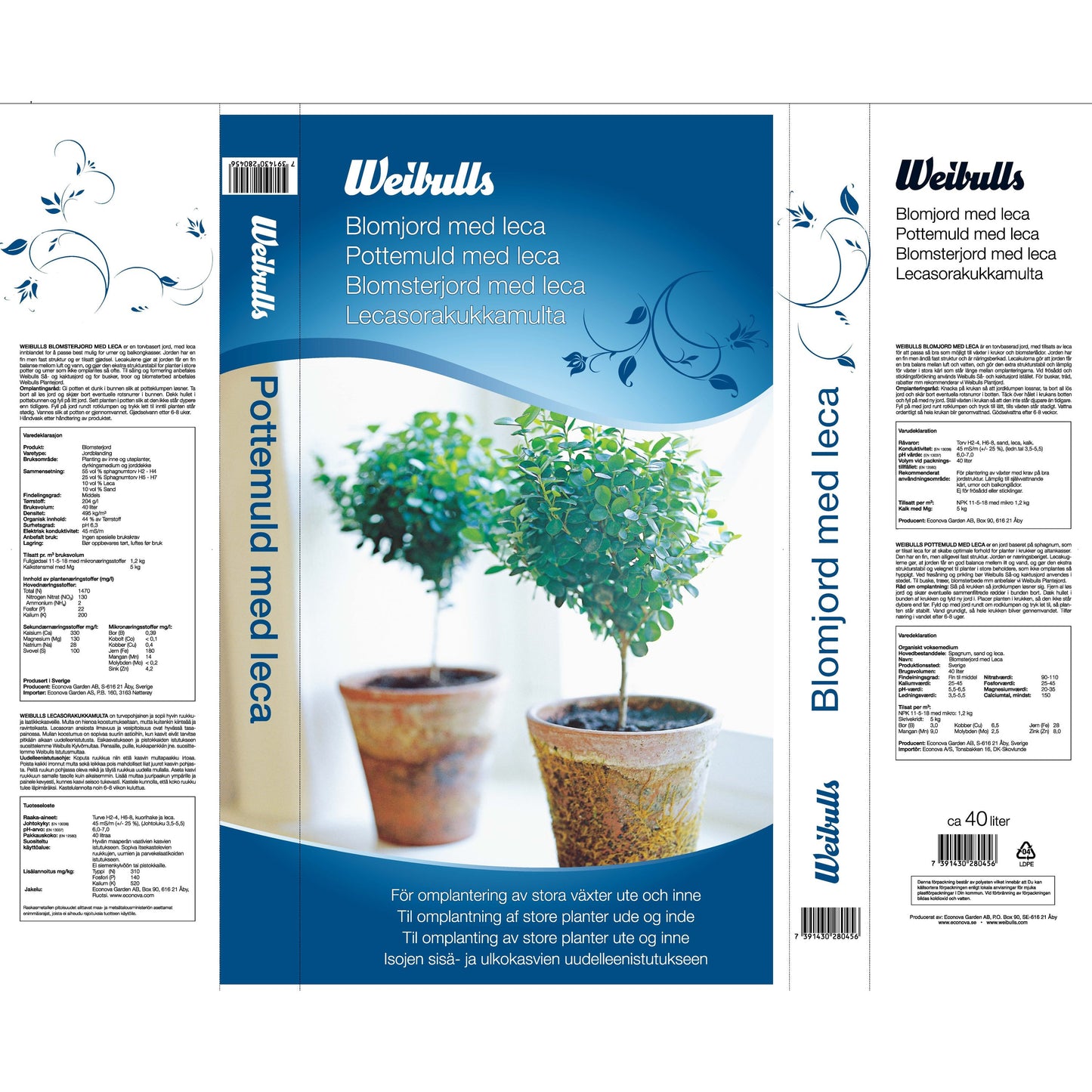 Weibulls Blomjord m leca 40l 51st/pal