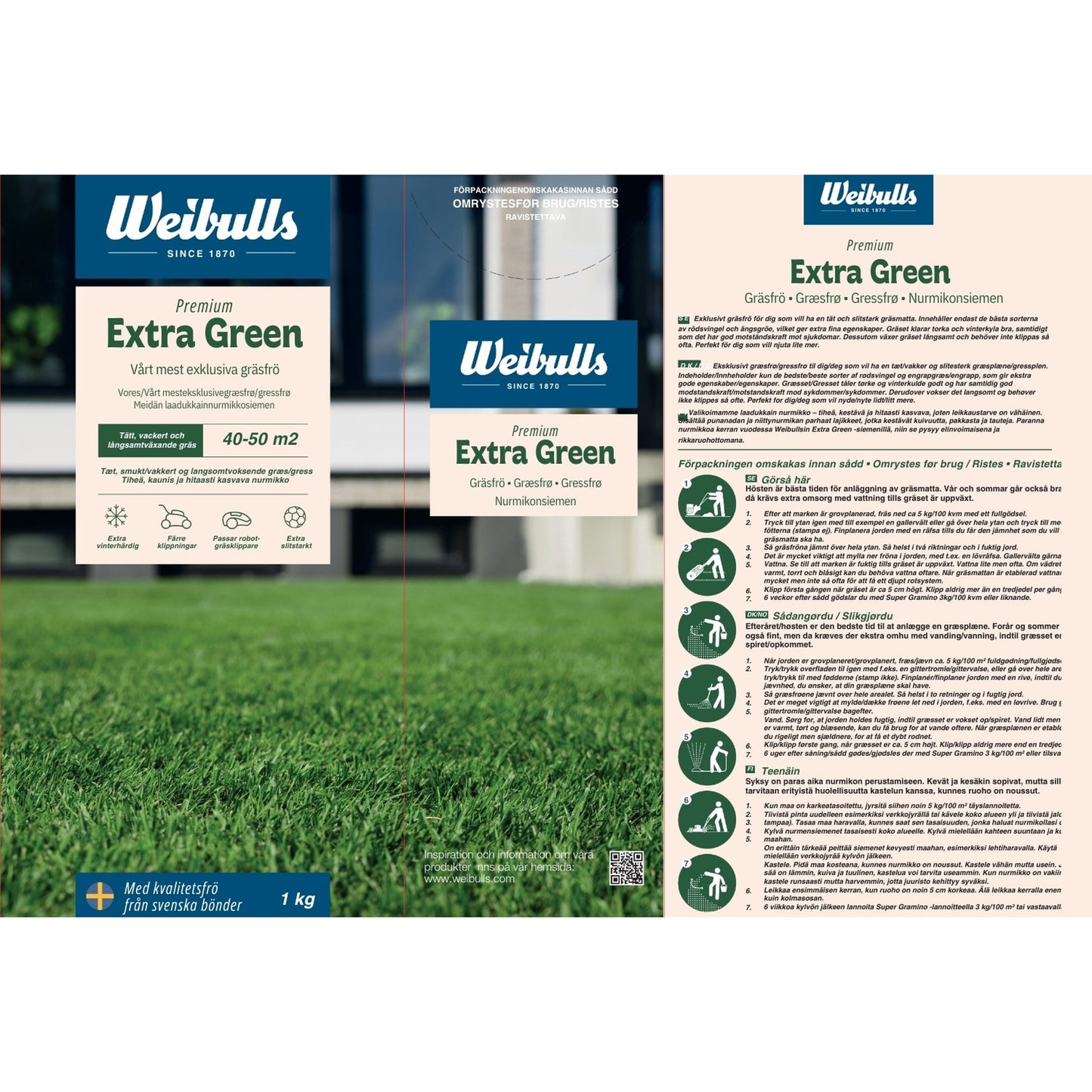 Weibulls Gräsfrö Extra Green 1kg 90st/hap